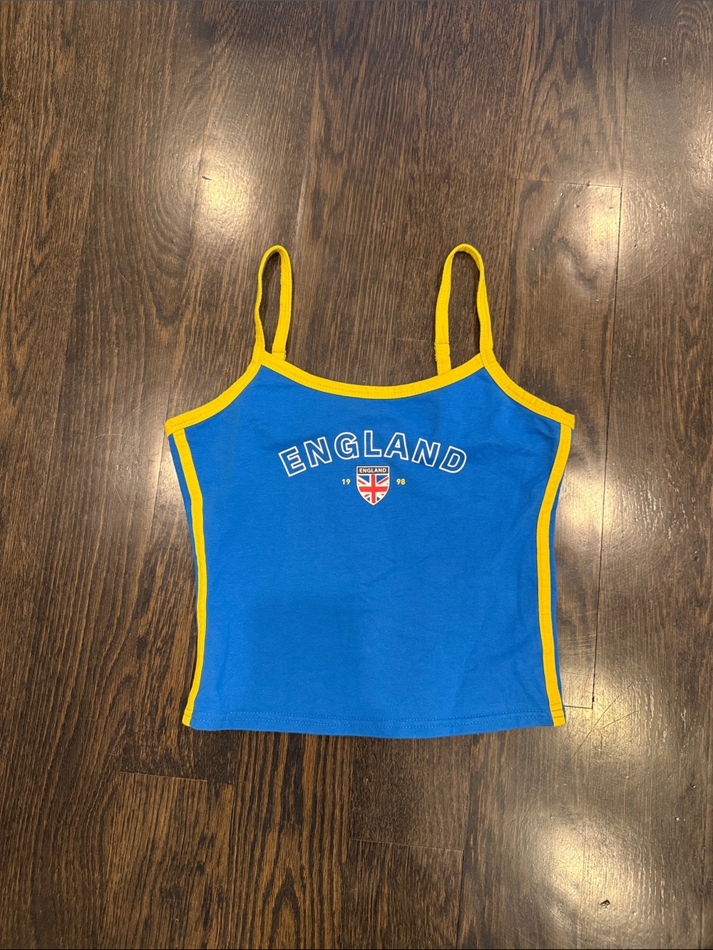 Edikted Blue and Yellow England Graphic Tank Top